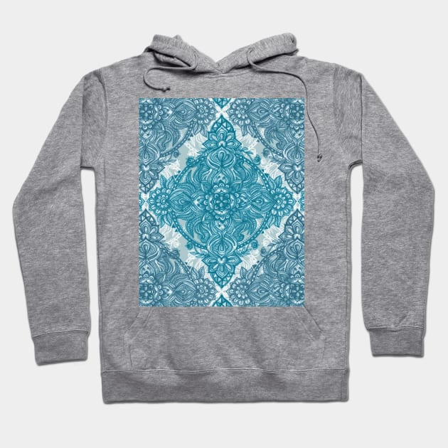 Teal & White Lace Pencil Doodle Hoodie by micklyn